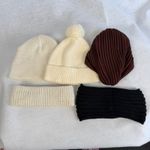 Bundle Winter Hats Womens Cream Pom Pom Beanie Brown Turban Lot of 5 Photo 1