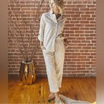 BURU Cropped Straight Leg Everyday Pants Ivory Fringe Drawstring Women's Large Photo 1