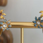 Vintage 3 Flower Rainbow Color Screw Back Earrings Blue Photo 0