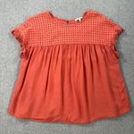 JODIFL Eyelet Cutout Babydoll Blouse Women's Small Orange Short Sleeve Ruffle Photo 0