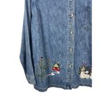 VTG CJ Banks 2X Denim Shirt Blue Embroidered Snowman Cabin Trees Christmas Y2K Photo 3