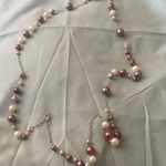 Beaded 44” Long Necklace Pink Rose Gold Gray White Beads Photo 2