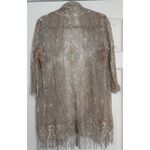 Chico's  Open Knit Kimono Sz LG (2) Lightweight Fringe Pink Tan Beach Boho Festiva Photo 1