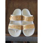 Crocs  Classic Glitter Sandal Women's Size 8 Cream Gold Two‎ Strap Slides Bl VGUC Photo 3