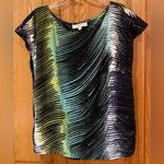 Loft Ann Taylor   Multi-Color Abstract Stripe Print Cap Sleeve Blouse Size XL‎ Photo 6