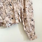 Japna  Pink Cream Peach Smock V-neck Long Sleeves Blouse Small Photo 2