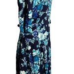 Vintage 80s Betsys Things Midi Dress 16 Blue Floral Dolman Sleeve Zip Belt Loops Photo 5