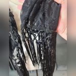 Upopby Black Boho Floral Lace Fringed Hem Sheer Short Duster Swim Cover Up Photo 5