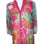 Johnny Was NWT  Blouse Womens Size XXS Multicolor Patchwork Silk Bohemian Chic Photo 0