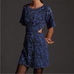 Anthropologie  Jacquard Print Floral Side Cutout Mini Dress Blue Black Size 8 Photo 1