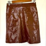 Halogen x Atlantic Pacific A-Line Brown Patent Leather Mini Skirt Size XS Photo 1