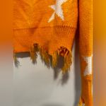 Zaful  Star Print Cropped Chewed Hem Sweater Orange and White LongSleeve One Size Photo 13