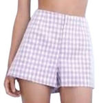 ZARA NWT Purple and White Gingham Checked Plaid Shorts Size Medium Photo 0
