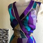 90s/2000s style V neck sleeveless spiral pattern psychedelic print colorful multicolor dress with belt loops Size 12 Photo 2