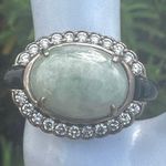 Sterling Silver Celadon Jade & Black Onyx CZ Filigree Ring Photo 2
