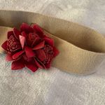 2 Tarnish Nordstrom Stretch Belt Brown Red Leather Rose Brass Buckle Womens S/M Photo 2