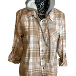 No Comment NO‎ Comment Pink Tan Plaid Button Up Hoodie Size Large. Super cute! Photo 0