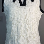Karl Lagerfeld  White Lace Top with Black Trim Photo 0