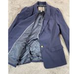Banana Republic Wool Blend Blazer Navy Blue Gold Button Puff Sleeve Sz 12 Career Photo 1