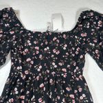 WAYF Peasant Long Sleeve Mini Tunic Dress Womens XSmall Black Pink Floral Tiered Photo 4