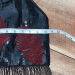 Vintage Retro Womens Sequin Beaded Bamboo Handle Fringe Handbag Black Maroon OS Photo 8