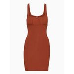Aritzia Wilfred Free Orbit Dress Burnt Orange Rust Bodycon Mini Ruched Tank M Photo 1