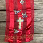 "1 ❤️ LOVE JESUS” Polyester Sheer Stripe Scarf Gold Red White Bible 55” Photo 5