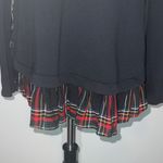 Loft Black Long Sleeve Knit Top with Red Plaid Ruffle Hem Women's L Photo 3