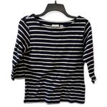 L.L.Bean Women's Shirt Blue White Striped 3/4 Sleeve Cotton Soft Photo 1