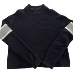 John + Jenn  Sweaters Womens Small Black Stripe Sleeve Mock Neck‎ Oversized Knit Photo 0