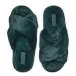Victoria's Secret Victoria Secret Pink Faux Fur Plush Slippers Cross Strap Dark Green M(7-8) NWT Photo 1