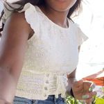 American Rag Cream Lace Up Cropped Shirt Photo 0