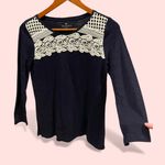 Talbots Cute navy cotton lace crochet overlay boho top  long sleeve lattice Photo 1
