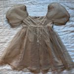 TCEC Tan / Champaign Chiffon Babydoll Mini Dress Holiday Cottagecore Fairy -Med Photo 1