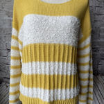 Hem & Thread ‎ Womens Sweater Musatrd Yellow Ivory Color Block Cotton Blend L Photo 0