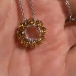 Yellow Swarovski Crystal Sterling Silver Circle Pendant Stainless Steel Necklace Photo 11