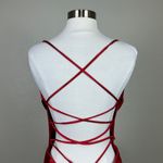 Blondie Nites  Satin Backless Lace Up Long Column Gown Red Size 17 Formal Dress Photo 7