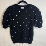 Maison Jules  Black Short Sleeve Sweater Cream Popcorn Texture Sz Small Photo 4