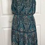 LC Lauren Conrad Dress Sleeveless Tie Neck Tiered Skirt Forest Green Floral Sz S Photo 0