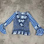 Free People NWT Free‎ People Peasant Blouse Indigo Combo Bell Sleeve Bohemian Top M Photo 2