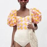 ZARA Puff Sleeve Printed Poplin Bodysuit Photo 0