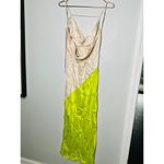 SAN SLOANE Green Cream Drapey Open Back Slip Style Cowl Neck Zita Midi Dress XS Photo 5