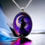 1pc Oval‎ Painted Witch Moon Avatar Pendant Necklace Silver Plated Accessories Silver Photo 7