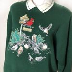 Vintage Grandma Sweatshirt with Collar Dark Green Welcome Birds Pinecone Design Size L Photo 9