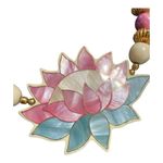 VTG Abalone Inlay Lotus Flower Statement Necklace Pink Blue Mother of Pearl Photo 4