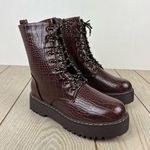 Olivia Miller Women's Freya Lug Sole Combat Booties 11M Brown Croc $95 Photo 0