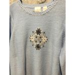 Villager  Sport Embroidered Knit Sweater Blue Floral Accent Beads‎ Womens Photo 1
