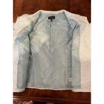 Talbots  Blue Shimmer Crew Neck‎ Snap Button Front Puff Sleeve Jacket Size 10 Photo 9