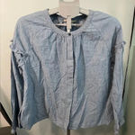 Madewell  Denim Collarless Ruffle-Sleeve Shirt Size Large B12‎ Photo 0