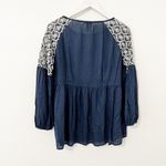 Sundance  Embroidered Lantern Sleeve Blouse in Navy White Size Medium M Photo 5